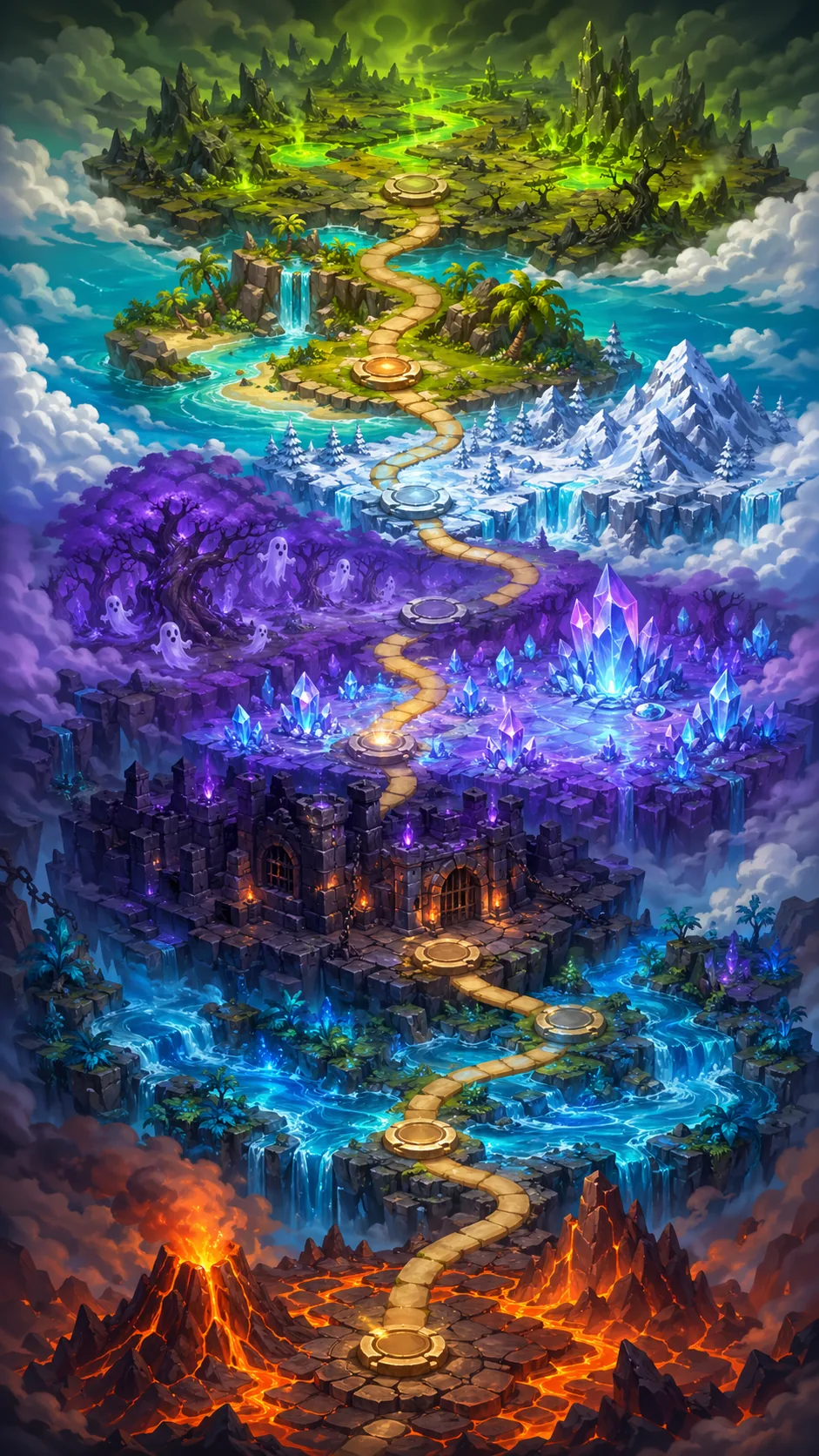 Mapa magicznej krainy TandoRPG z 8 biomami